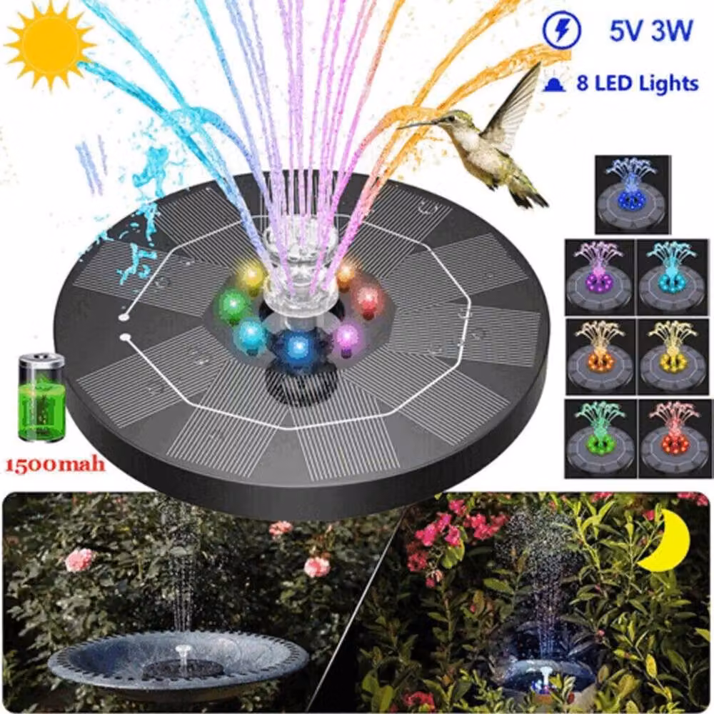 FLAVORA Solar Floating Pond Pump Fountain with 8 RGB LED Lights in Black, W/D/H: 100 x 100 x 50 cm – 3