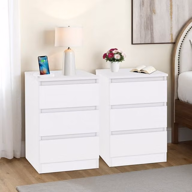 Seconique Malvern Pair of White 3 Drawer Bedside Cabinets