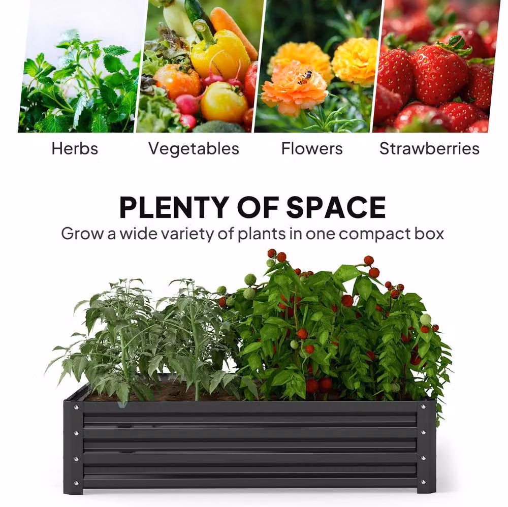 STILVORA Grey Galvanised Steel Raised Garden Bed W/D: 120 x 120 cm, H: 30 cm – 3