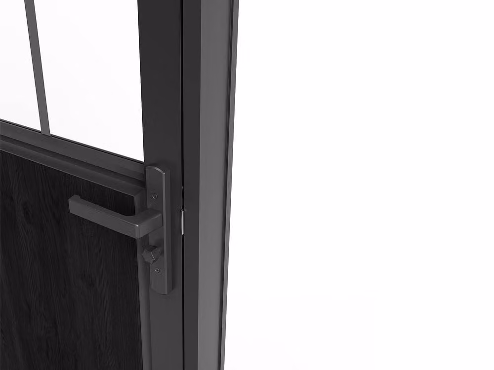 Vente-unique H204 Reversible Studio-Style Aluminium and Tempered Glass Door Unit in Black, H: 204 cm – 4