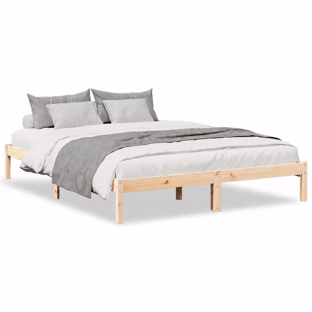 Berkfield Home Extra Long Solid Wood Pine Bed Frame, Brown, W: 140 cm, L: 210 cm – 2