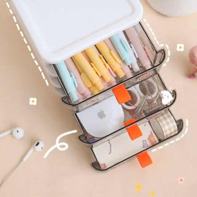 Livingandhome Transparent Plastic Organiser with Handles, White