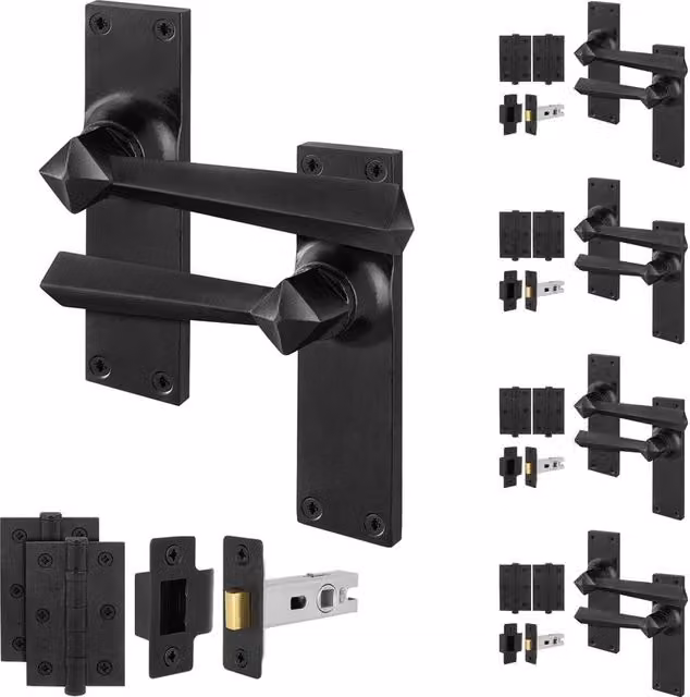 AFIT Black Antique Cast Iron Door Handle and Hinge Set with Matt Powder Coating