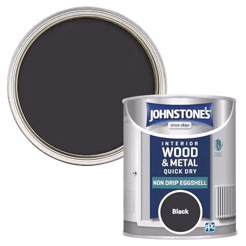 Johnstone's Quick Dry Water Based Eggshell Wood and Metal Paint, Black, 0.75 l