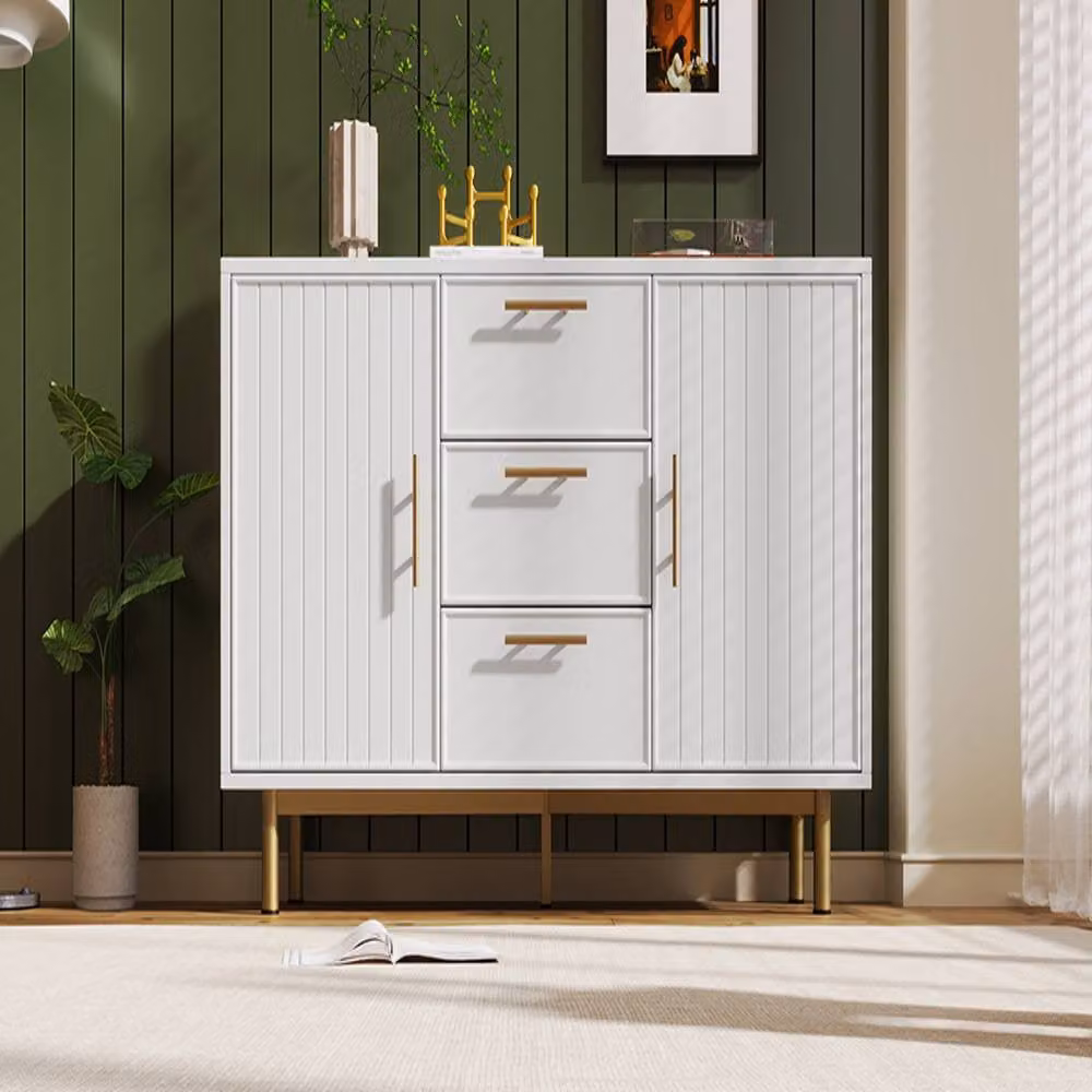 Rolipo Modern White and Gold Sideboard Chest of Drawers – 5