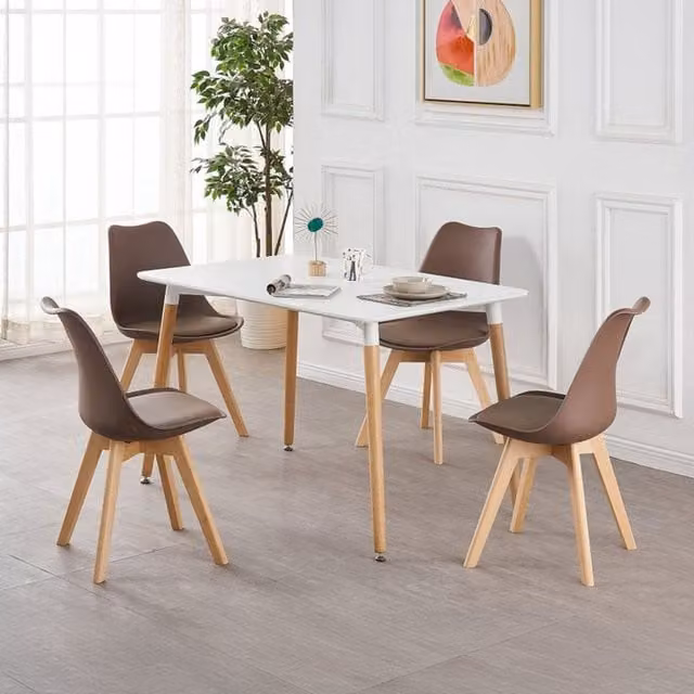 Life Interiors Lorenzo Halo Rectangular Dining Set with Table and 4 Chairs in Brown