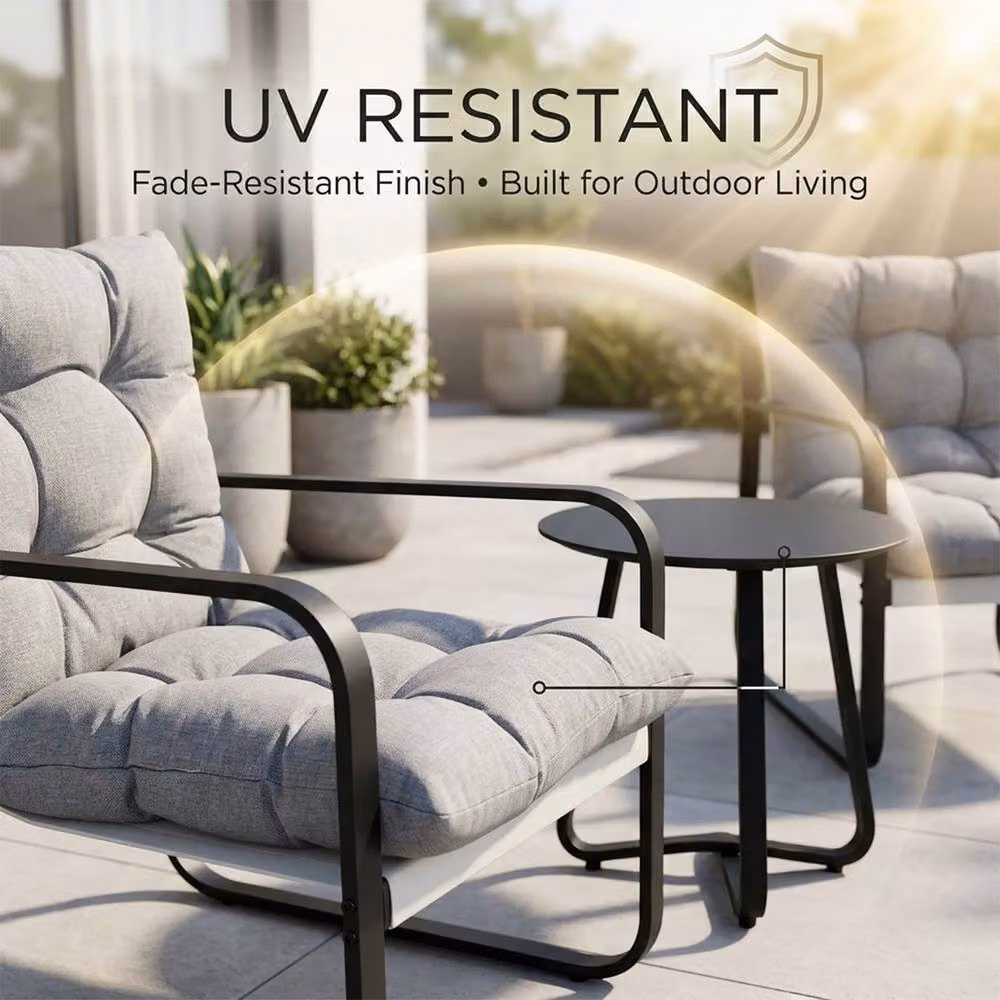 Alivio 3-Piece Modern Metal Outdoor Patio Bistro Set in Grey and Black – 8
