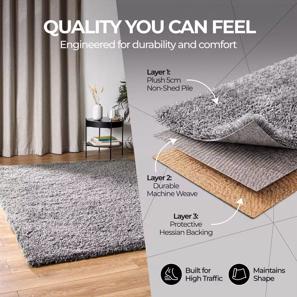 Bravich LTD Shaggy Area Rug in Light Grey, W: 110 cm, L: 160 cm – 6