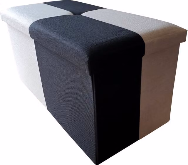 My Home Quattro Blocks Storage Ottoman Cube in Black, Silver and Grey Fabric