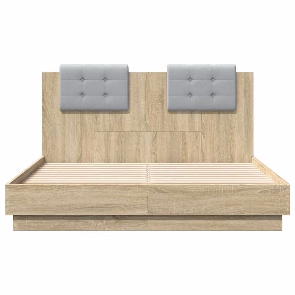 Berkfield Home Sonoma Oak Bed Frame in Light Brown, W/D/H: 135 x 190 x 84 cm – 3