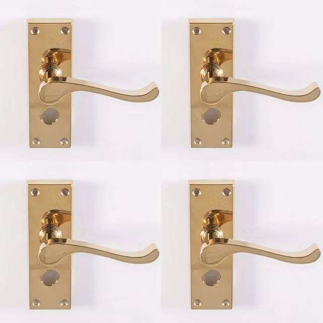Loops 4x Pair Victorian Scroll Bathroom Handles with Backplate in Polished Brass, W: 120 mm, H: 41 mm
