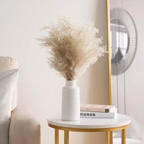 OHS Artificial Pampas Grass Bouquet with Ceramic Vase for Tabletop Home Decor in White, Green, Beige or Brown