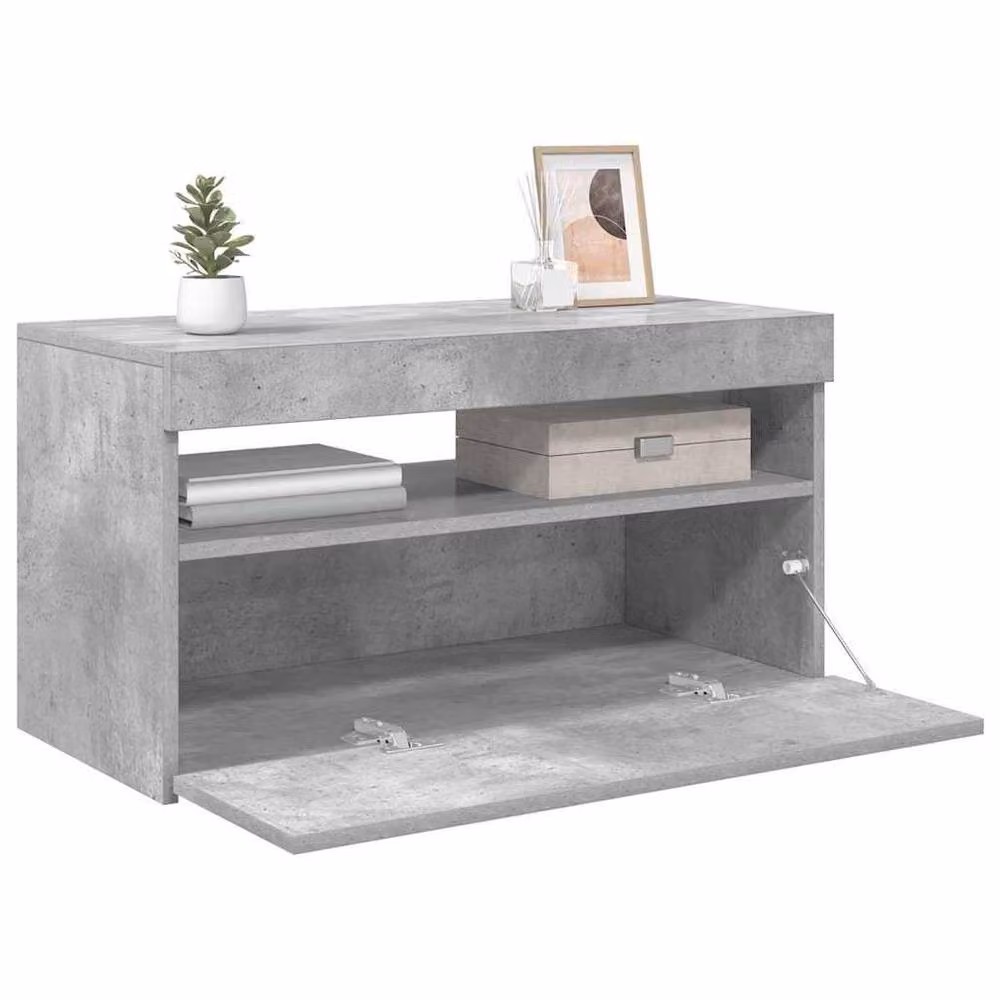 Berkfield Home Modern TV Cabinet with LED Lights in Concrete Grey, W: 75 cm, D: 40 cm, H: 40 cm – 3