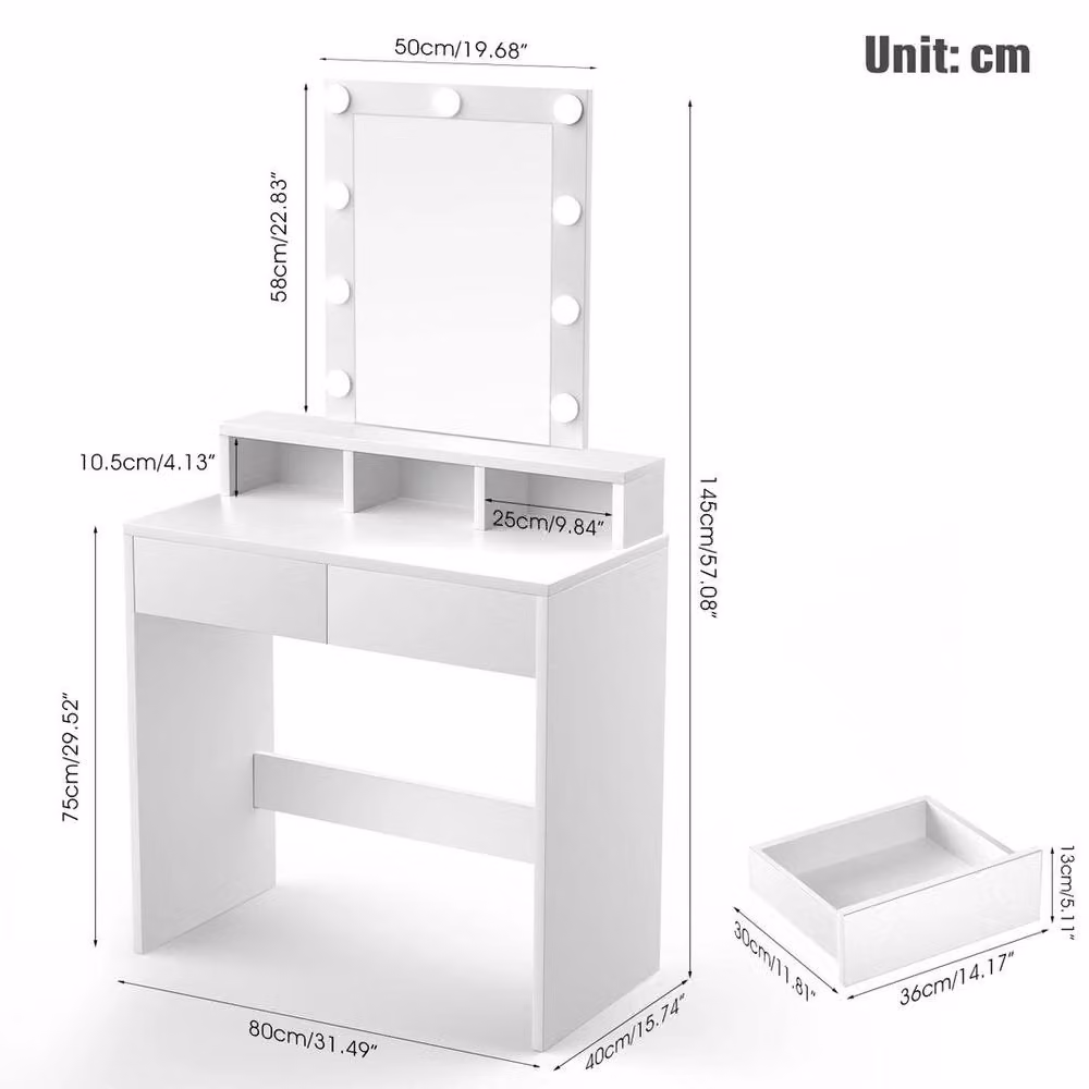 SPETLEK Dressing Table and Makeup Vanity Set in White, W/D/H: 145 x 80 x 60 cm – 2