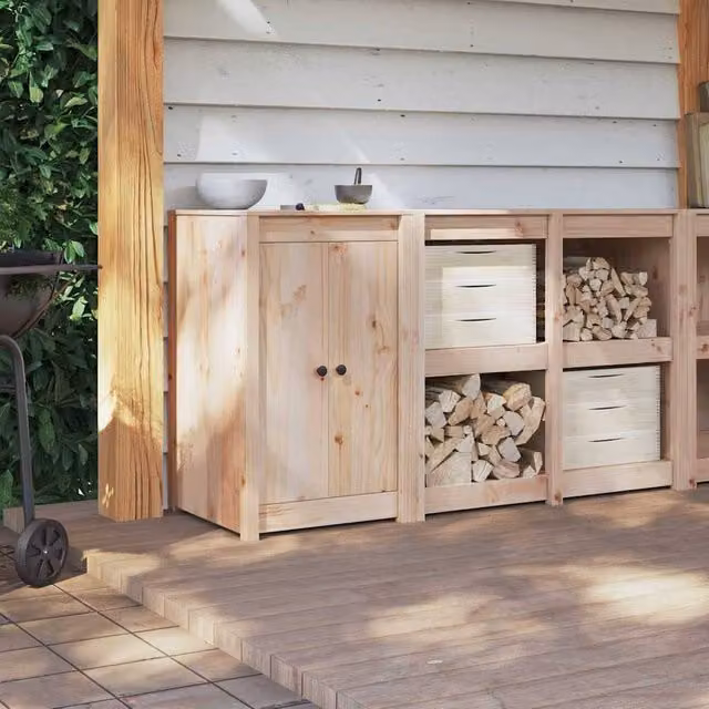 Berkfield Home Outdoor Kitchen Doors in Natural Solid Wood, W/D/H: 50 x 9 x 82 cm – 1
