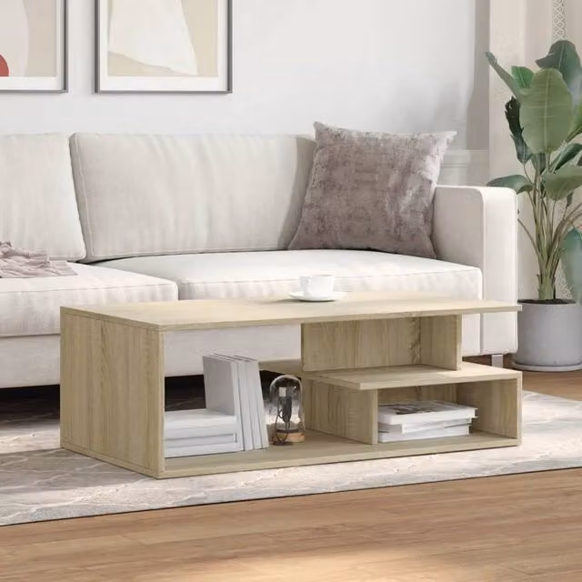 Berkfield Home Modern Sonoma Oak Coffee Table in Light Brown, W/D/H: 102 x 55 x 35 cm – 1