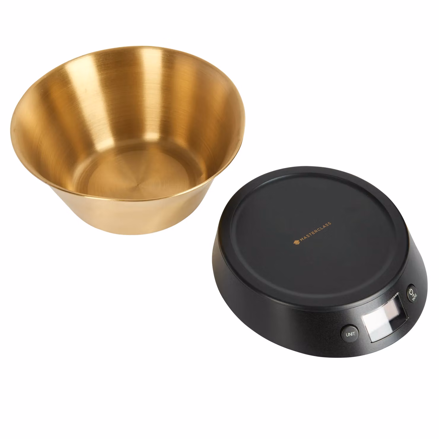 MasterClass Electronic Dual Dry and Liquid Kitchen Scales with Black and Gold Brass Finish Bowl – 6