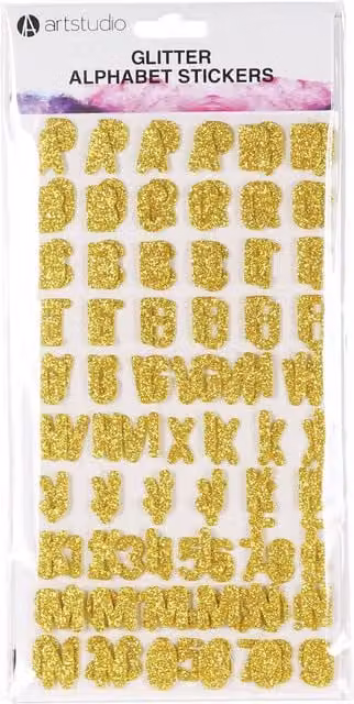 Art Studio Assorted Alphabet Glitter Stickers in Silver and Gold