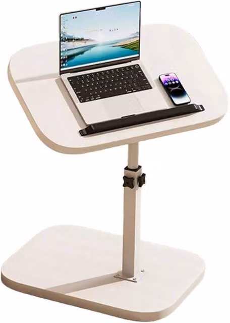 FORGEVIO White Height Adjustable Overbed Table with Tilt Function and MDF Laminate Top