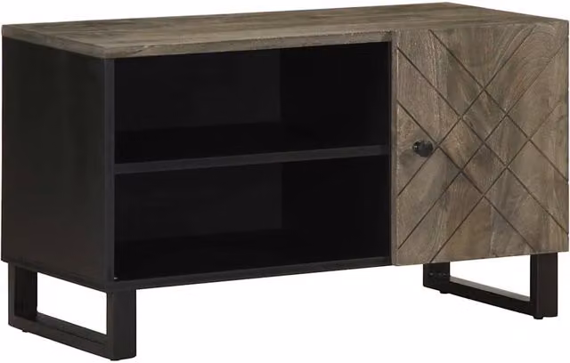 Berkfield Home Black Mango Wood TV Cabinet W: 80 cm, D: 33 cm, H: 46 cm