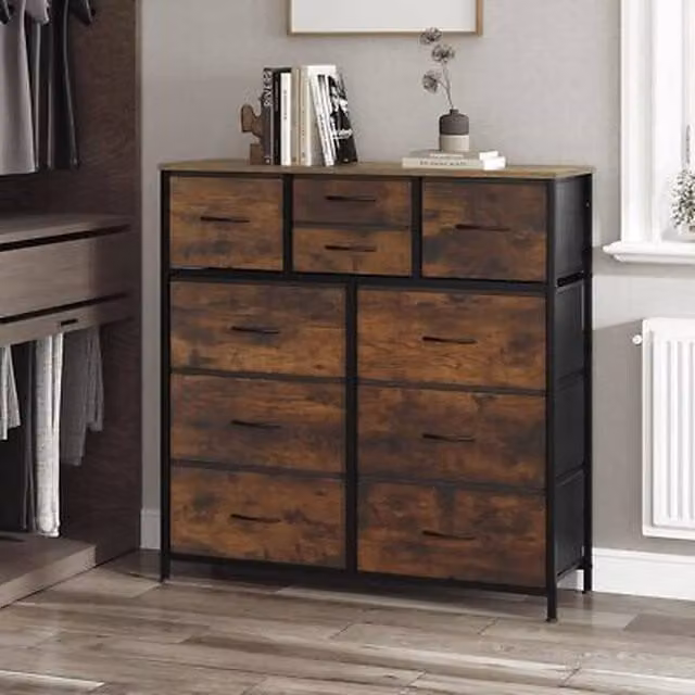 NESTLUNE 10 Drawer Metal Chest of Drawers Storage Unit in Brown and Black, W: 100 cm, D: 60 cm