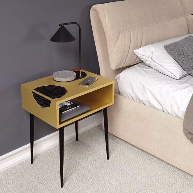 Galaxy Modern Geometric Metal Open Side Table and Bedside Cabinet in Gold
