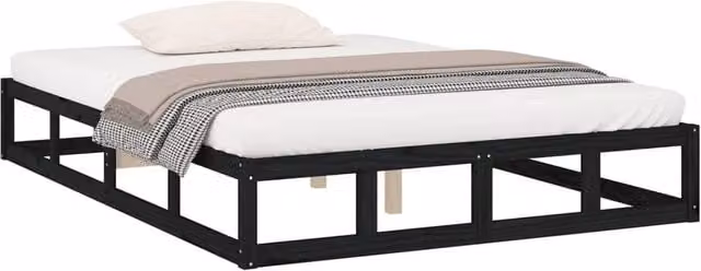 Berkfield Home Beautiful Black Solid Pine Wood Bed Frame W/D/H: 200 x 200 x 28 cm