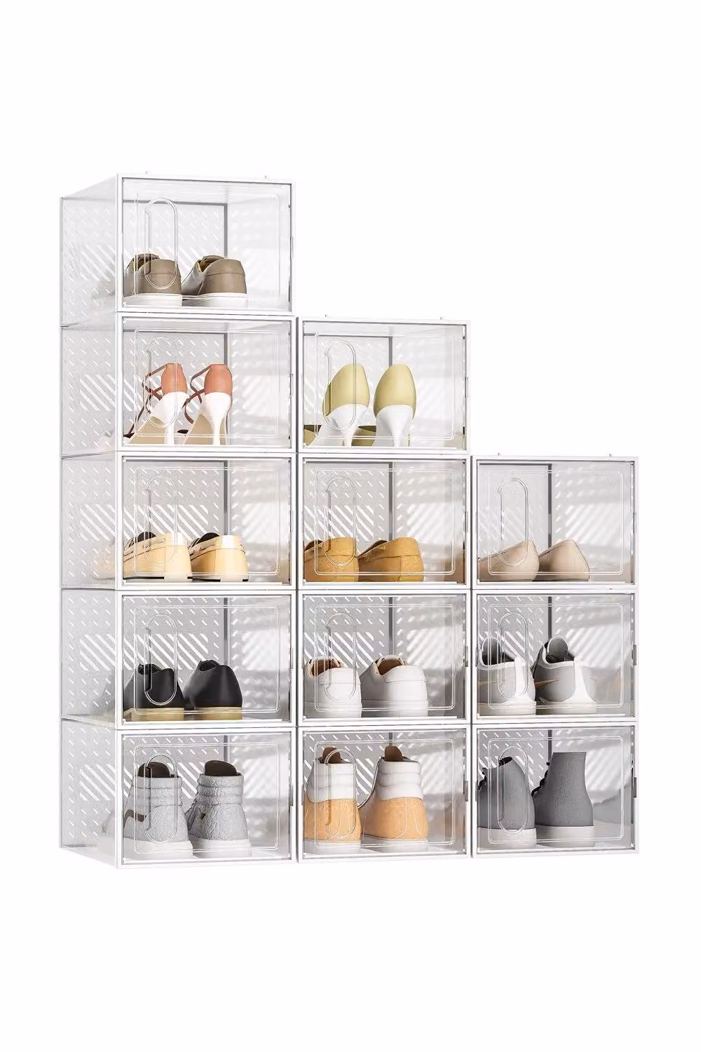 H&O Direct 12 Pack White and Transparent Plastic Shoe Storage Boxes – 2