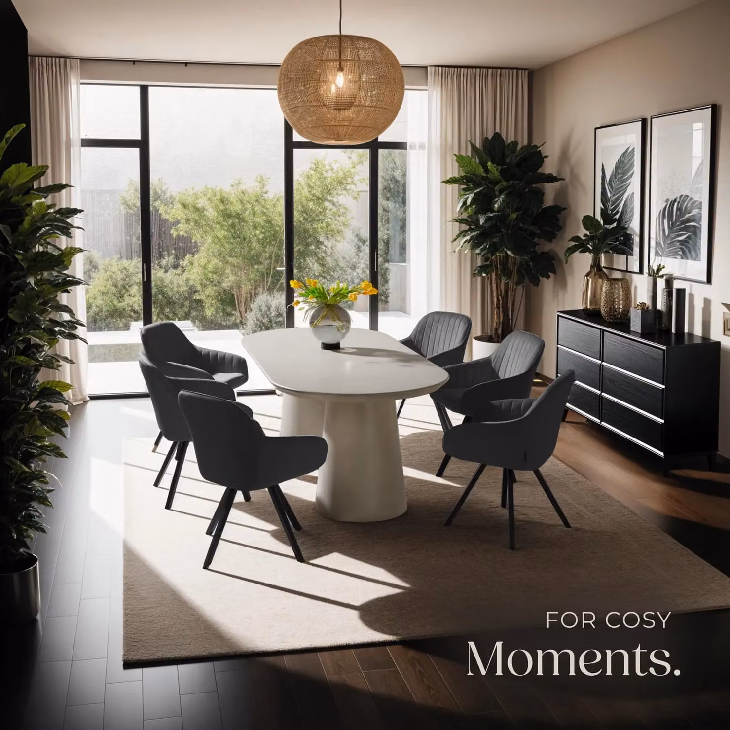 tectake Set of 6 Black Velvet Swivel Dining Chairs with Armrests – 8