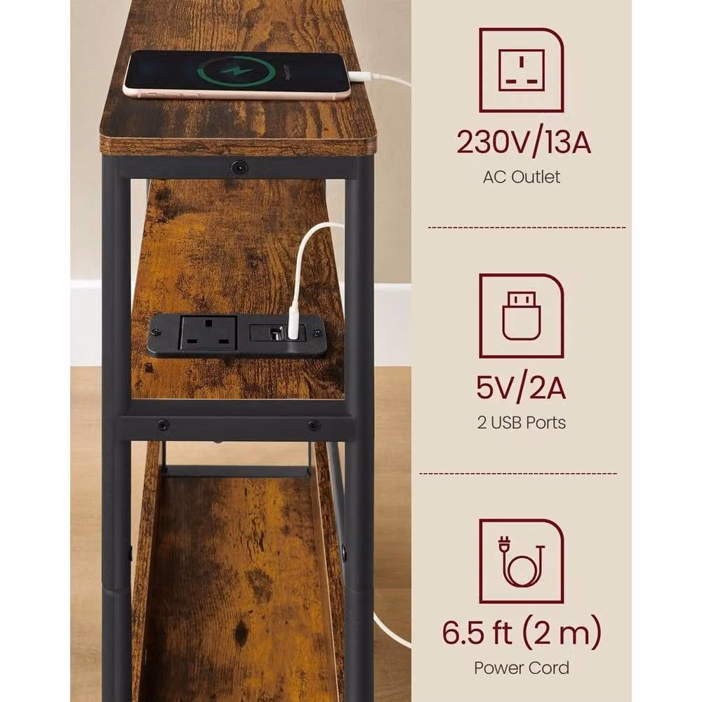 FORGEVIO Slim Side Table in Rustic Brown and Ink Black, W/D/H: 18 x 45 x 58 cm – 3
