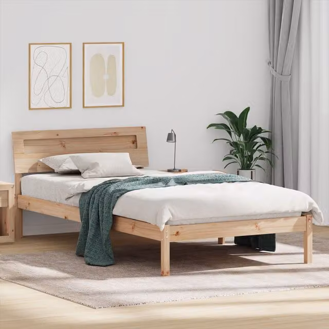 Berkfield Home Solid Pine Wood Bed with LED Strip Lights, Headboard and USB Charging Port, Brown, W/D/H: 90 x 190 x 73 cm
