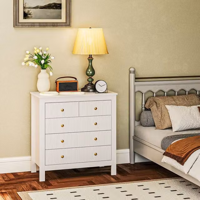 EONLION Modern White and Gold 5 Drawer Bedroom Chest of Drawers