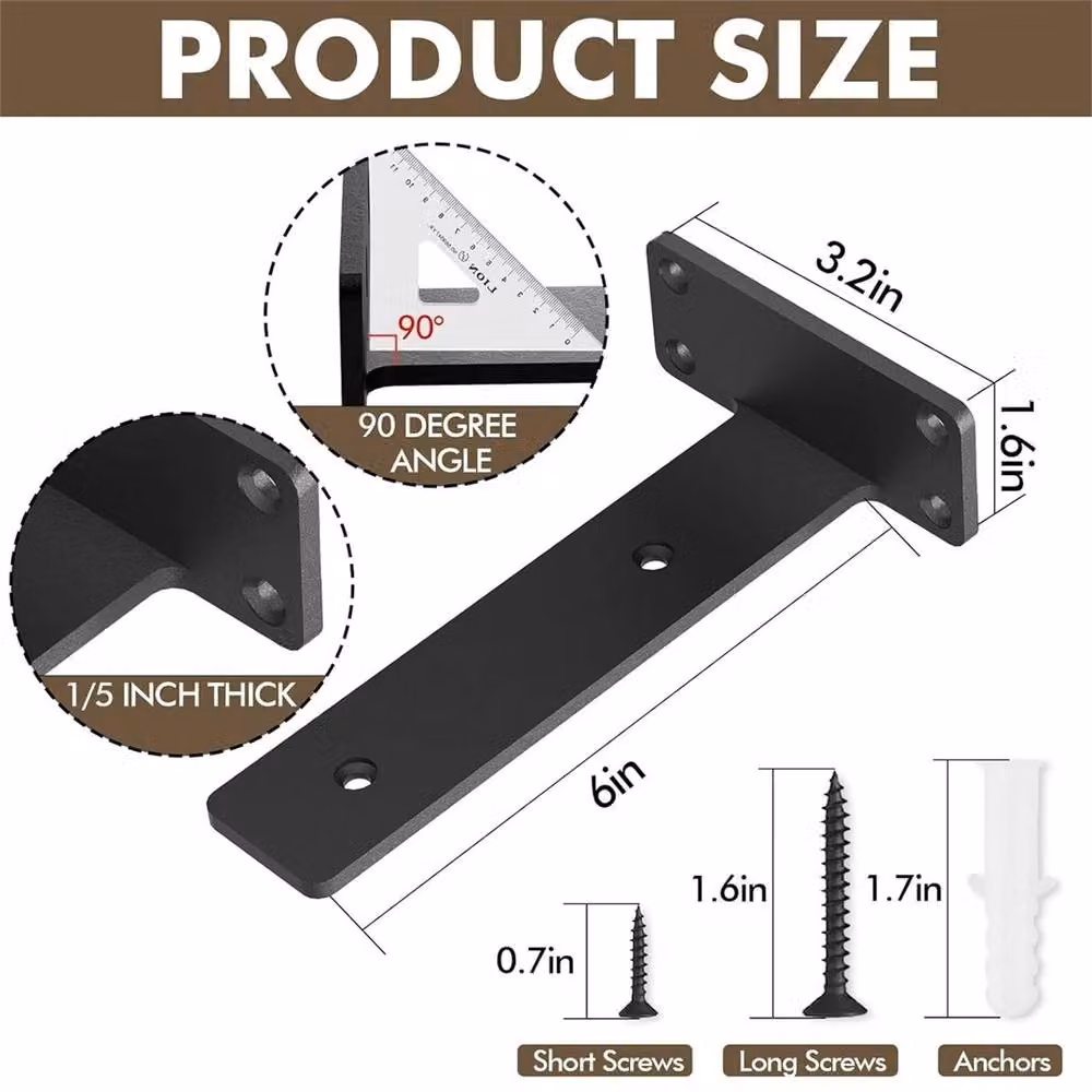 SPETLEK Heavy Duty Black Steel Concealed Floating Shelf Brackets – 2