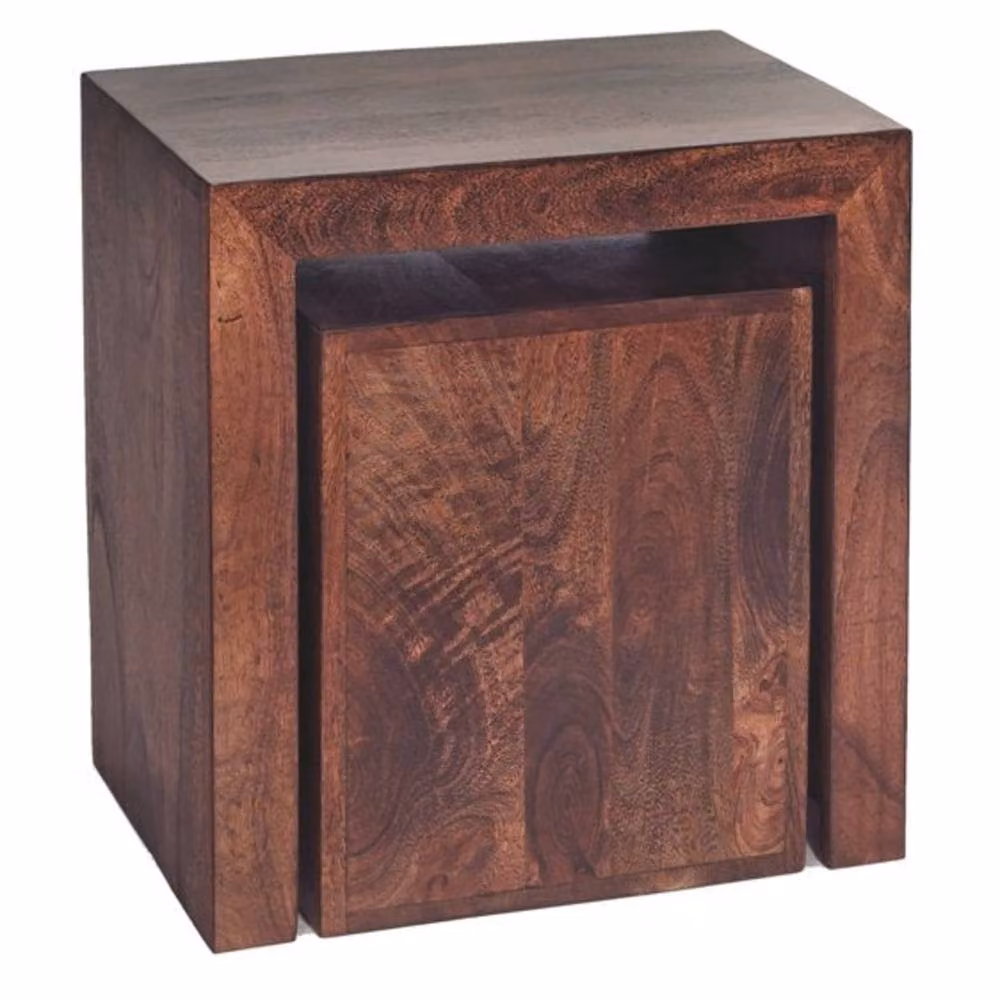 Wyld Haus Phuket Set of 2 Modern Square Mango Wood Nesting Tables in Brown – 2