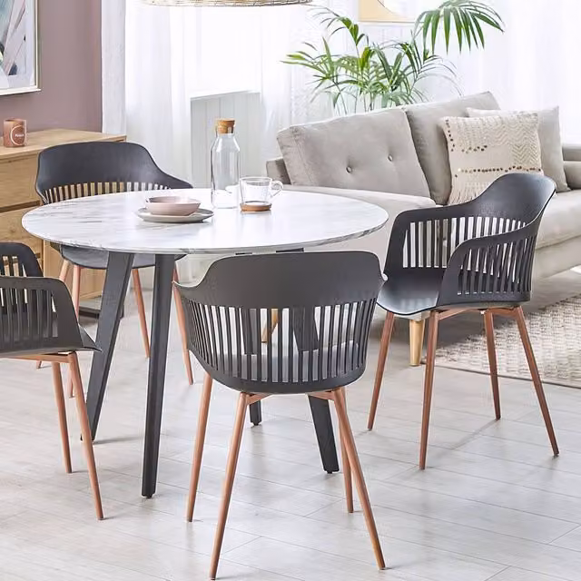 Wyld and Coco Set of 2 Black Synthetic Leather Dining Chairs with Open Back and Metal Legs – 1