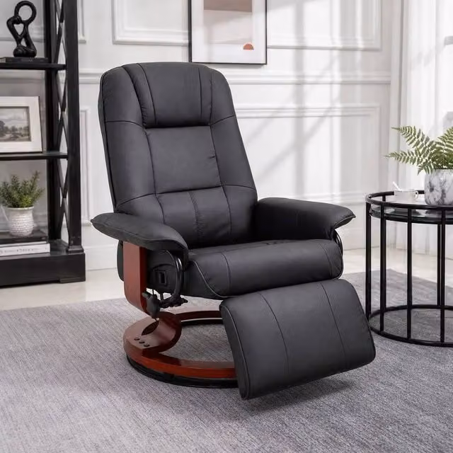 STILVORA Black Synthetic Leather Recliner Armchair with Manual Footrest and Ottoman