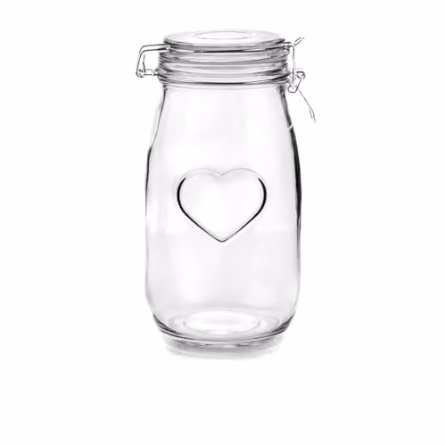 Nicola Spring Heart Shaped Glass Storage Jar with Airtight Clip Lid, 1.5 l, Transparent