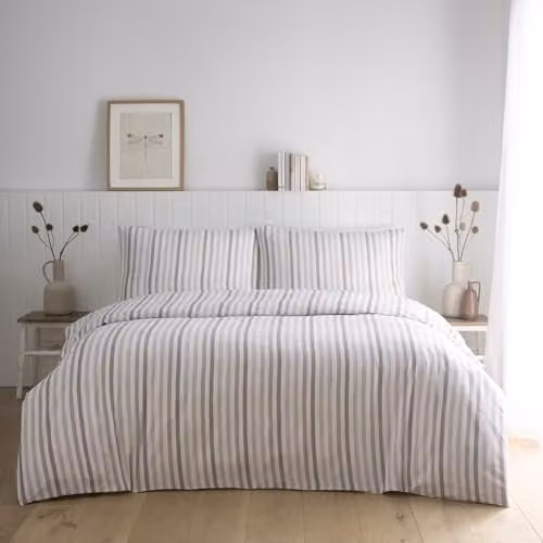 Portfolio Home Ombre Pencil Stripe Geometric Single Duvet Cover and Pillowcase Set in Natural/Beige