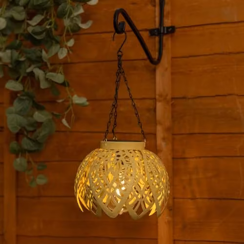 ValueLights Yellow Solar Powered Metal Hanging Garden Lantern – 2