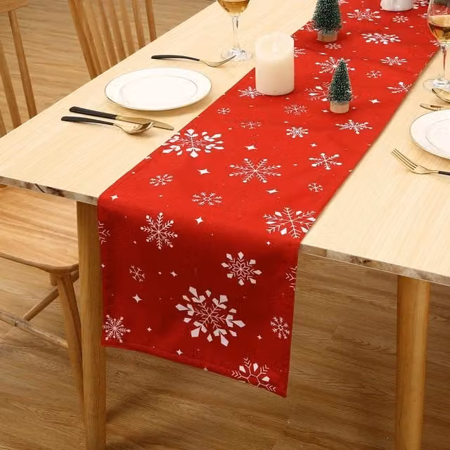London Boutique Red Christmas Snowflake Washable Rectangular Tablecloth