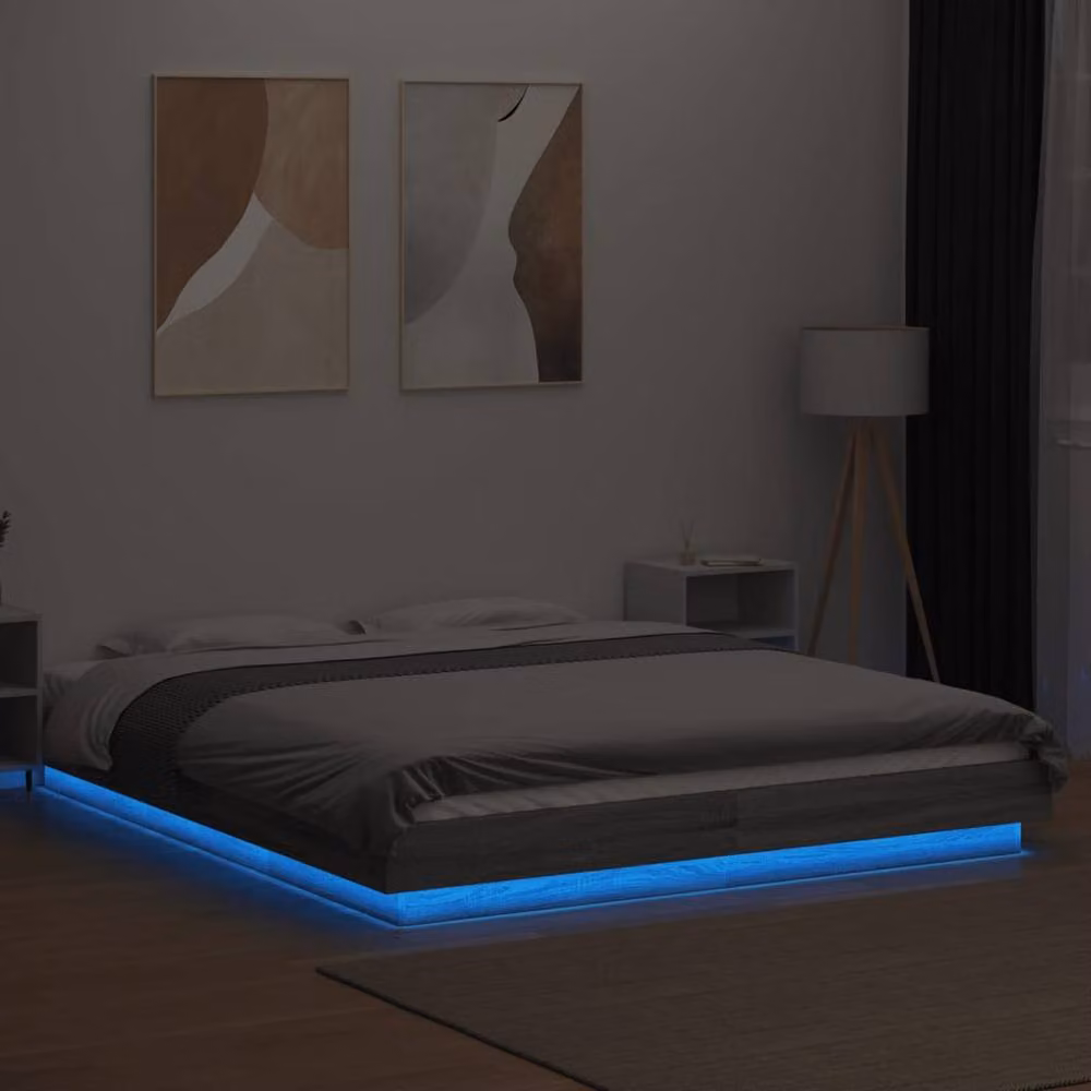 Berkfield Home Durable Grey Sonoma Bed Frame with Under-Bed LED Lighting, W/D/H: 160 x 200 x 23 cm – 4