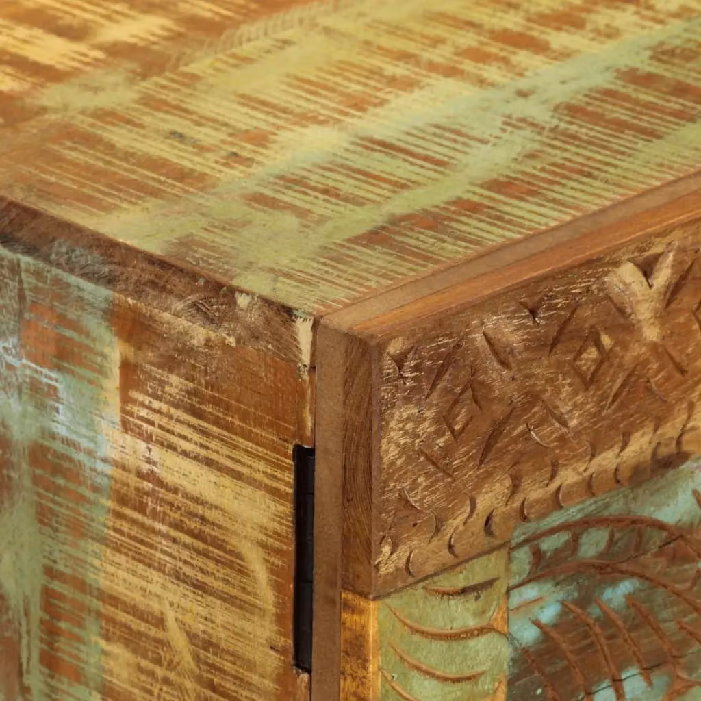 Berkfield Home Hand Carved Floral Sideboard in Brown Solid Reclaimed Wood, W/D/H: 55 x 30 x 75 cm – 2