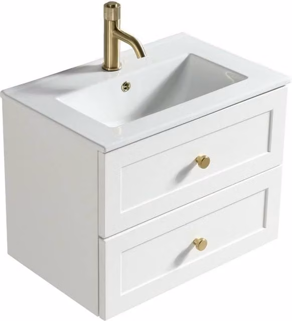 Bathroom Kingdom Bakewell White Glossy Wall Hung Basin Drawer Vanity Unit