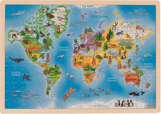 Goki Wooden Giant World Jigsaw Puzzle, 192 Pieces, Blue and Multicolour