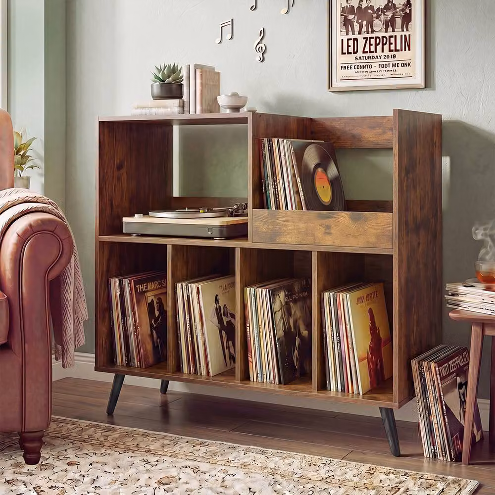 Levede Brown Vintage Record Player Stand and Album Storage Turntable Cabinet – 3