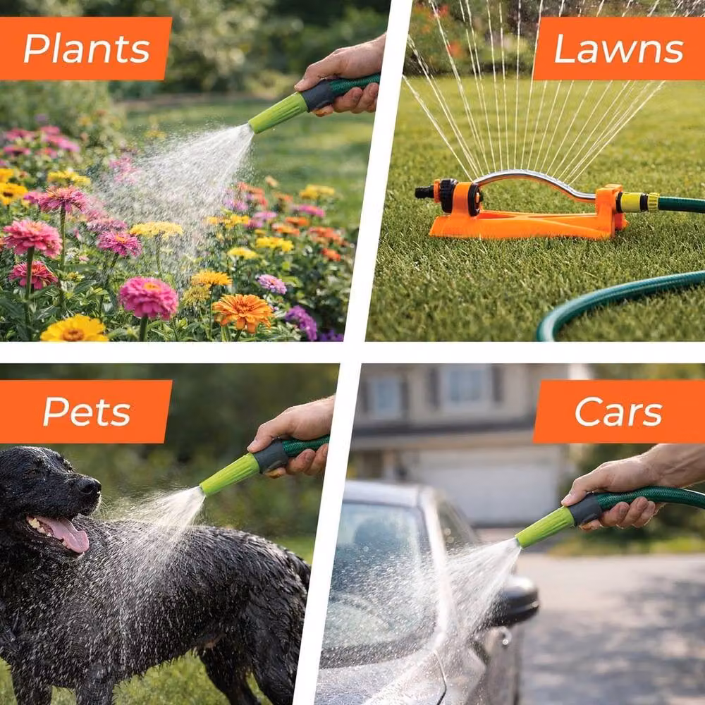 NESTLUNE Green Reinforced Garden Hose Pipe Kit with Tap Connector and Sprinkler, 25m – 6