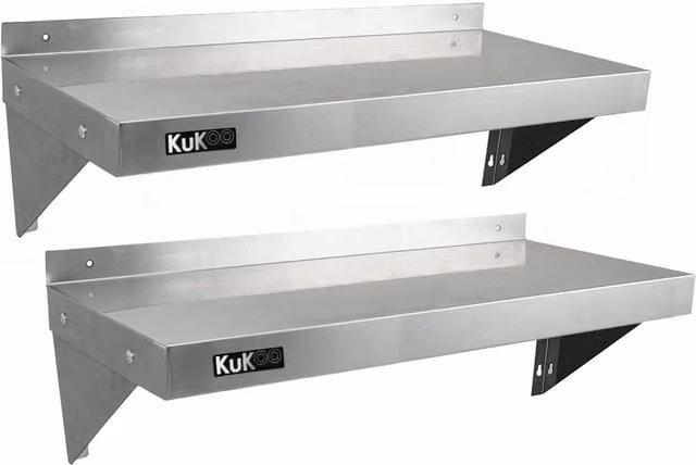 Monstershop KuKoo Stainless Steel Wall Mounted Shelves, Silver, W: 100 cm, D: 30 cm – 1