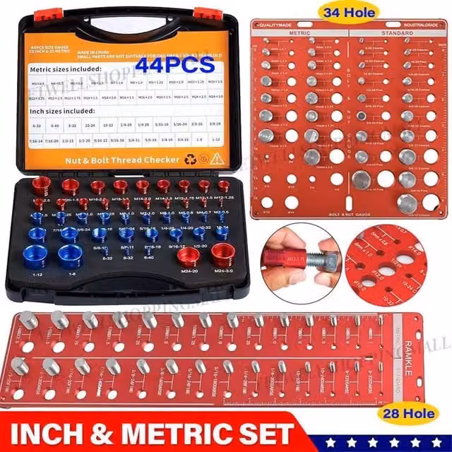 KORVIXA 50-Piece Nut and Bolt Thread Checker in Red