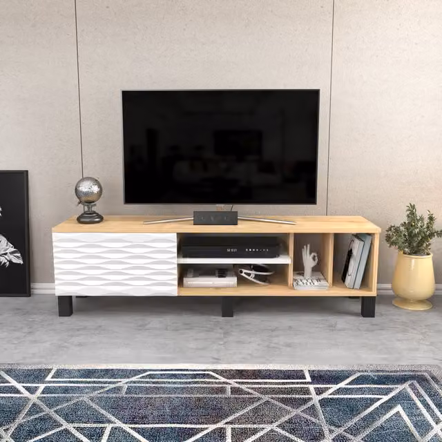 Decorotika Olyo TV Unit in Sapphire Oak with Geometric Modern Design in Brown and White