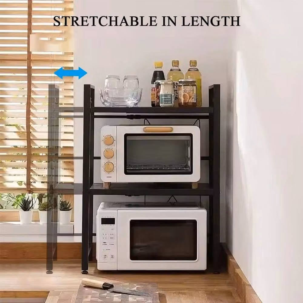 SPETLEK 3 Tier Expandable Microwave Oven Rack Stand in Black with Adjustable Shelves – 2